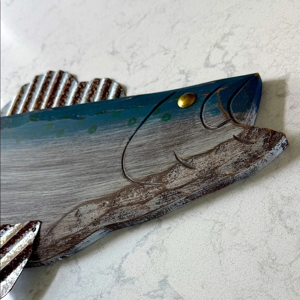 Rustic Wood & Corrugated Metal Fish Wall Decor
